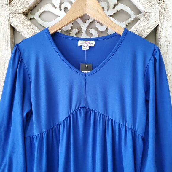 Times Two Maternity 3/4 Sleeve Balloon Elastic Waist Babydoll Top Tunic Cobalt - Picture 5 of 7
